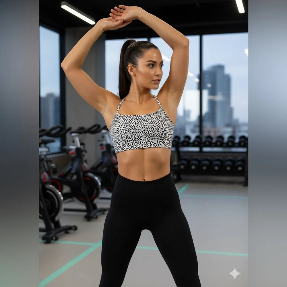 Stylish Black White Leopard Print Speckle Sports Activewear Dance Costume M/L‎